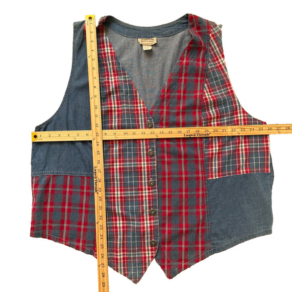 Vintage Stampede Patchwork Denim Vest Plaid Western USA Made 2X - Picture 4 of 7